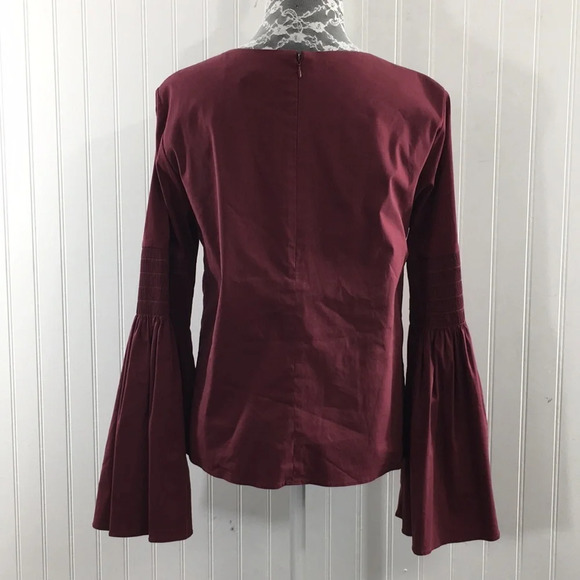 Catherine Malandrino Dark Red‎ Bell Sleeve Blouse Womens Small Zip Back - Picture 4 of 11